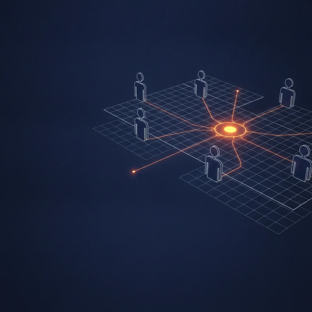 Team augmentation — expert nodes connecting into a project hub